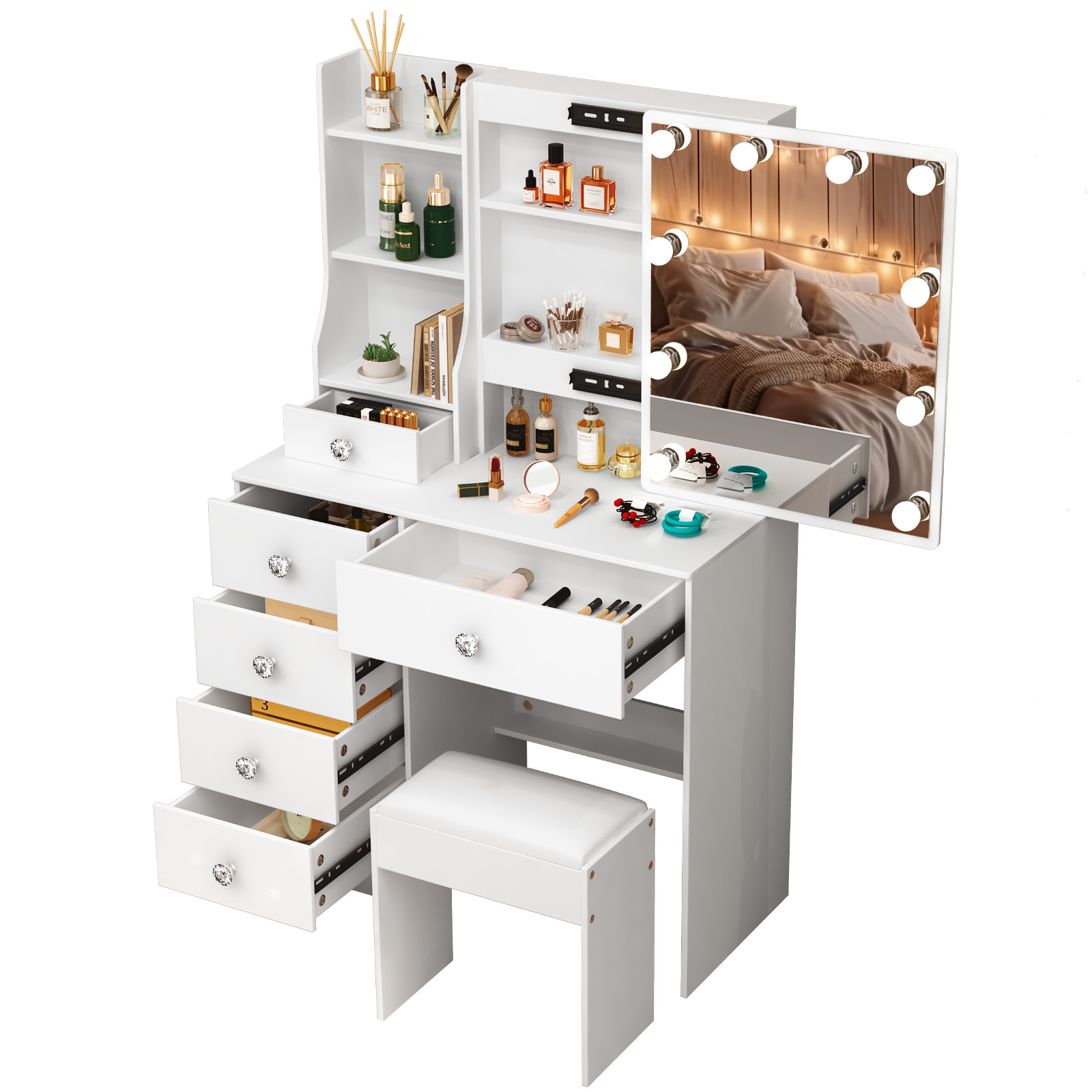 White Makeup Vanity Desk with  - Beauty Makeup Vanity Set review and price